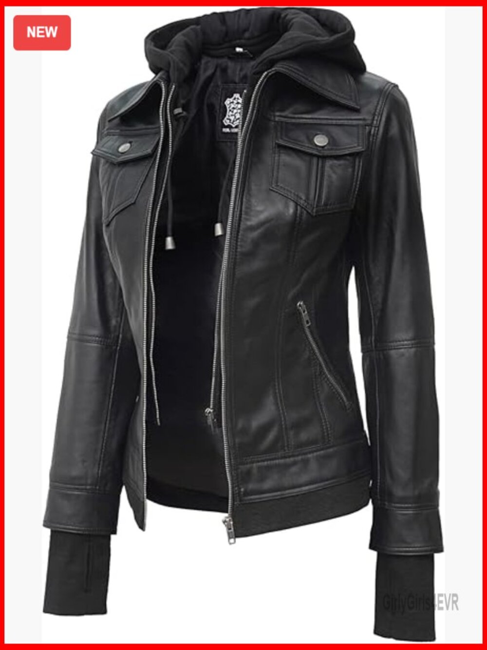 Lambskin Leather Jacket With Removable Hood, Regular Fit, All Seasons